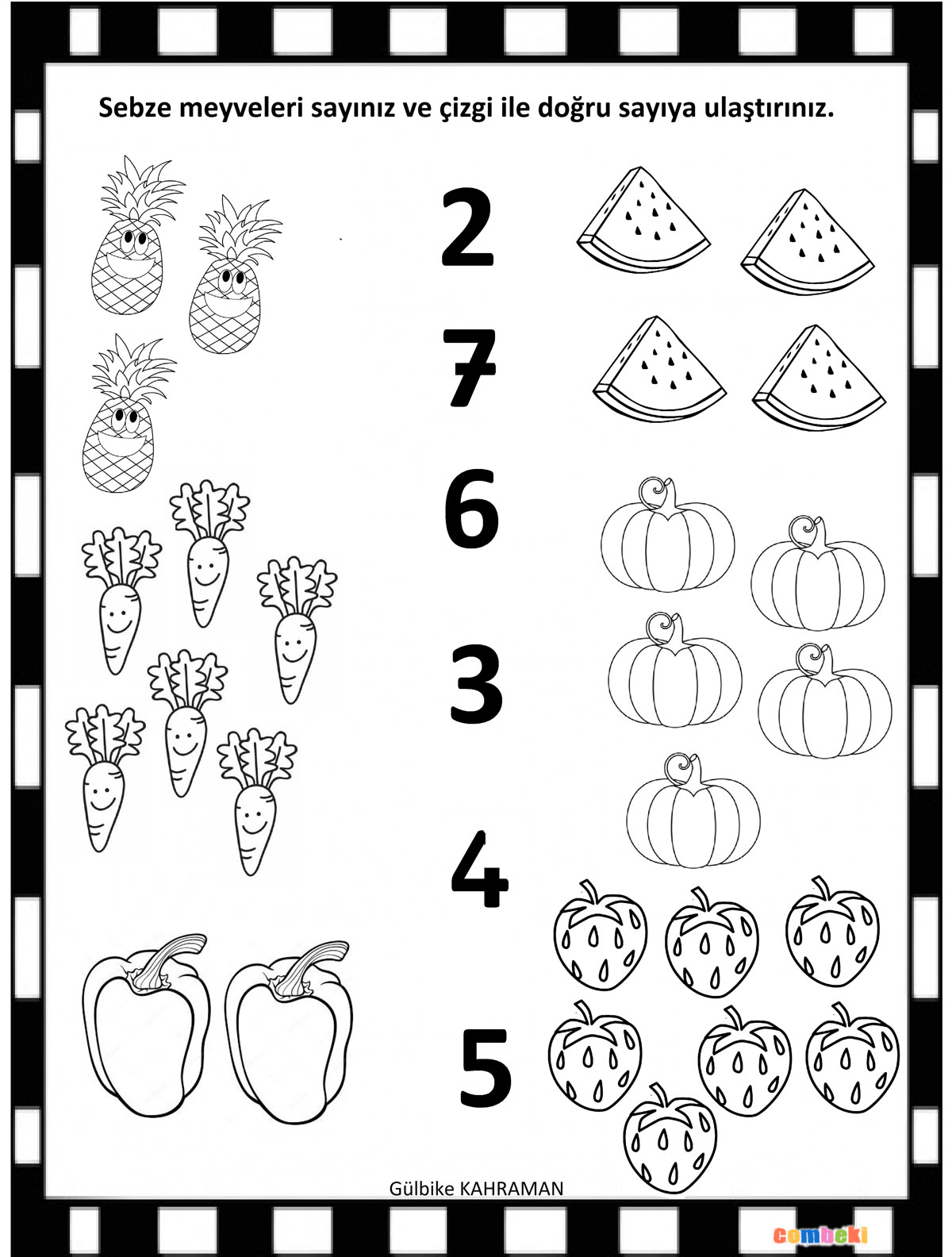 Sebzeleri Ve Meyveleri Say, Doğru Olan ile Birleştir
