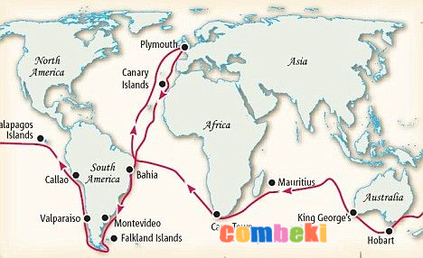 Darwin'in HMS Beagle gezisi haritası | Map of Darwin's HMS Beagle voyage